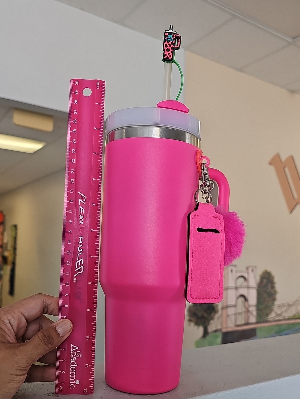 Hot Pink Stainless Steel Travel Tumbler with Lid and Straw